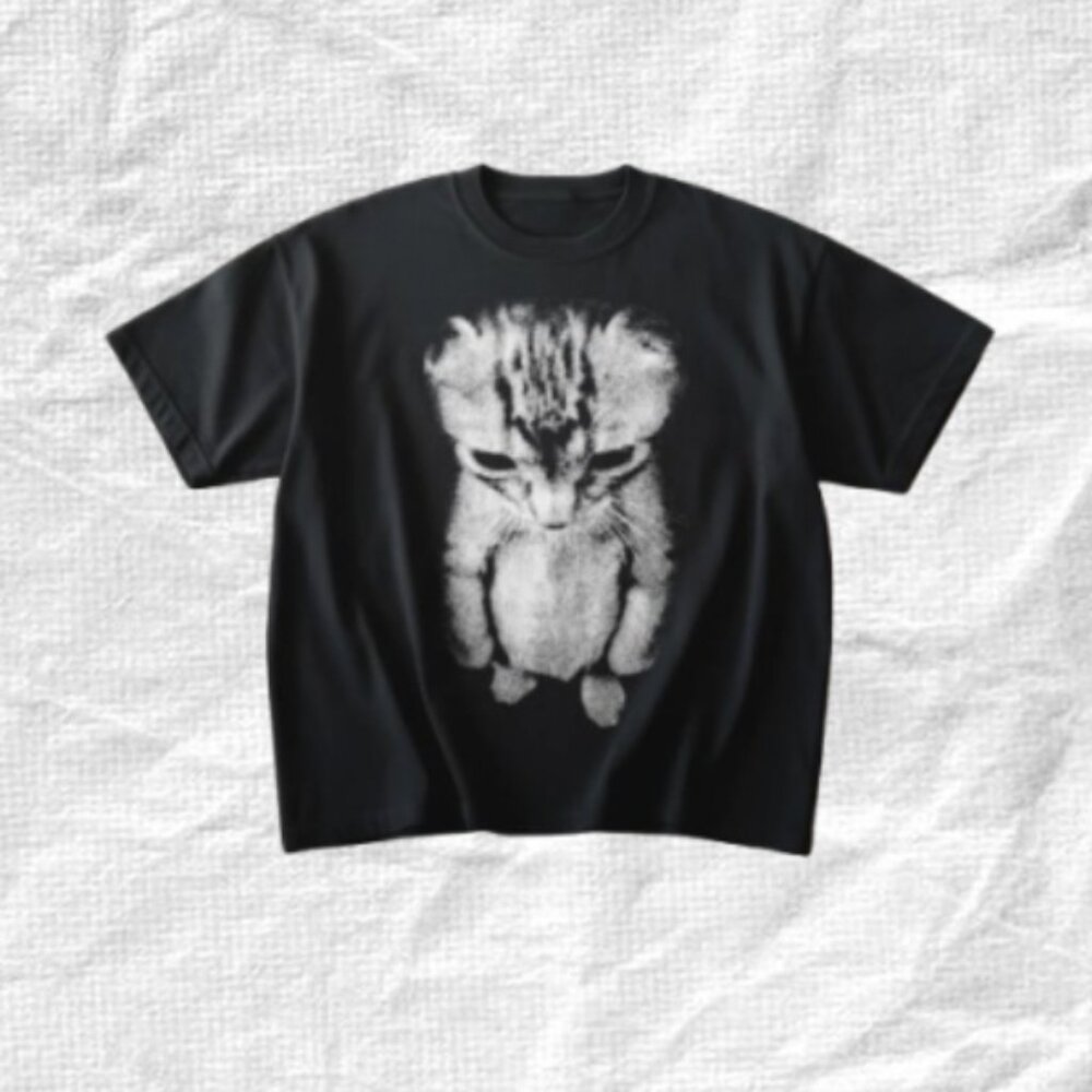 Sad Kitten Meme Standing Cat T-Shirt 100% Cotton